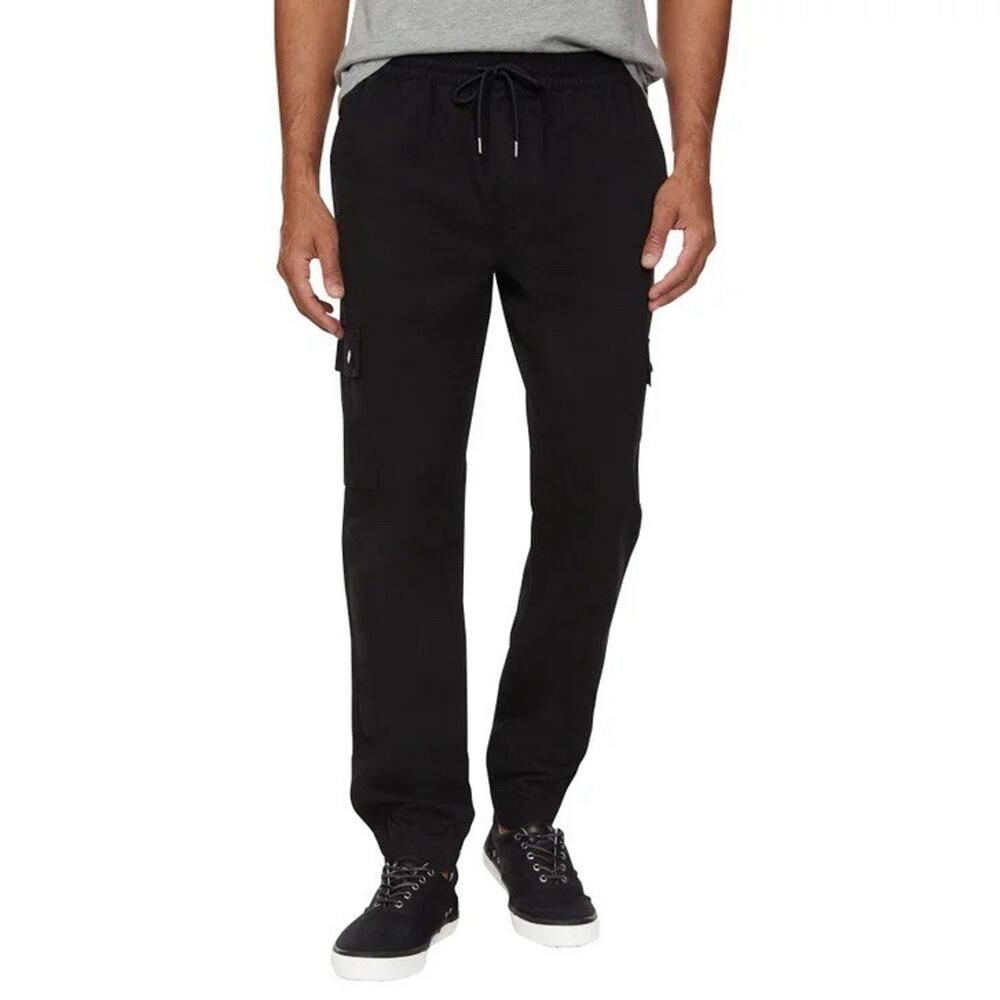 NWT Buffalo Jeans Mens Twill Pull On Pants Medium Black Elastic Waist Drawstring
